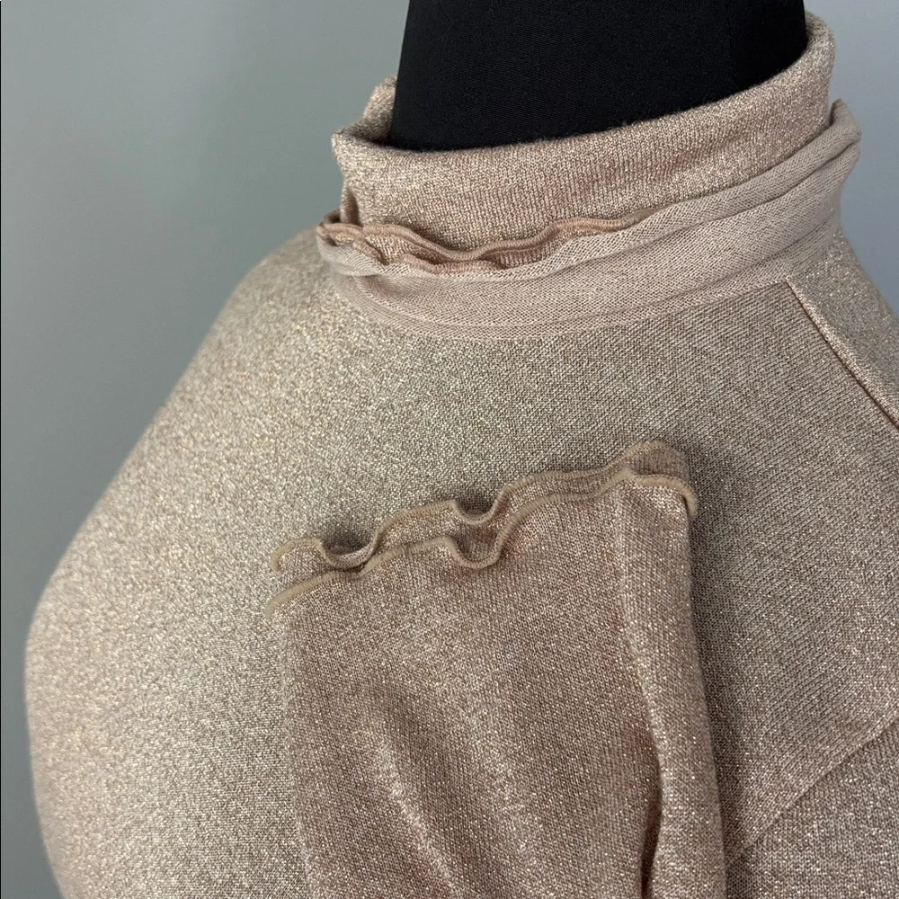 J. Crew Shimmering Beige Blush Knit Turtleneck Top with Ruffle hem